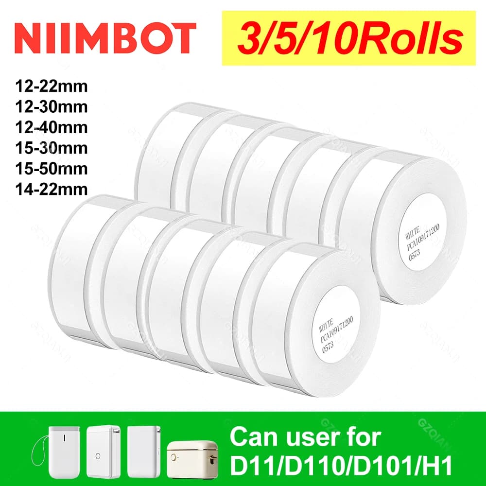 Niimbot D11 D101 D110 Offical Label Sticker Paper Rolls Various sizes of White Color Label Papers 3 5 10 Rolls for Printer USE