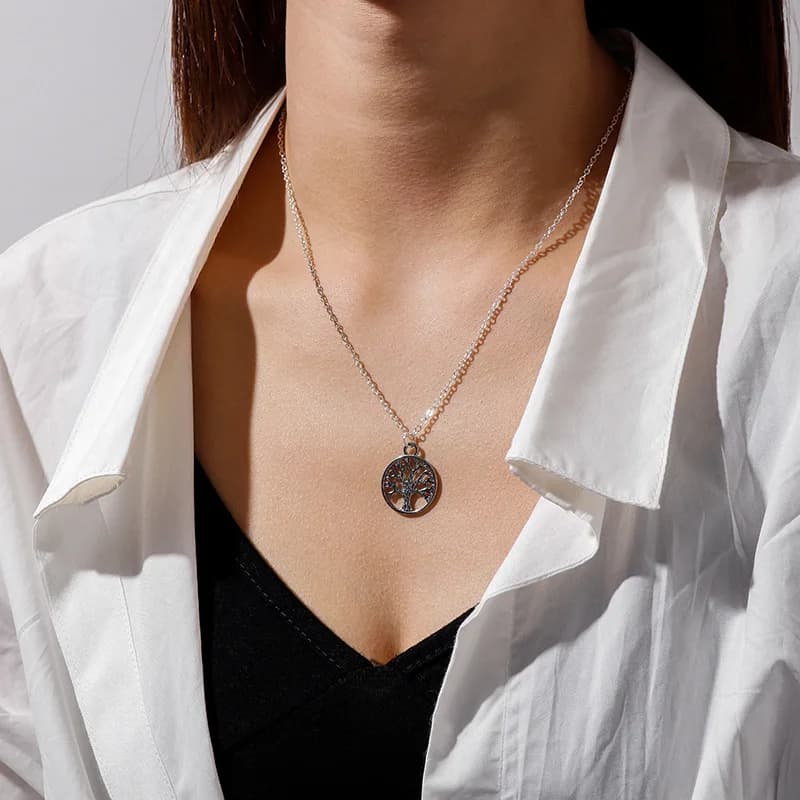 Kpop Vintage Harajuku Goth Metal Tree of Life Neck Chains Choker Necklace For Women Silver Color Aesthetic Accessories Jewelry