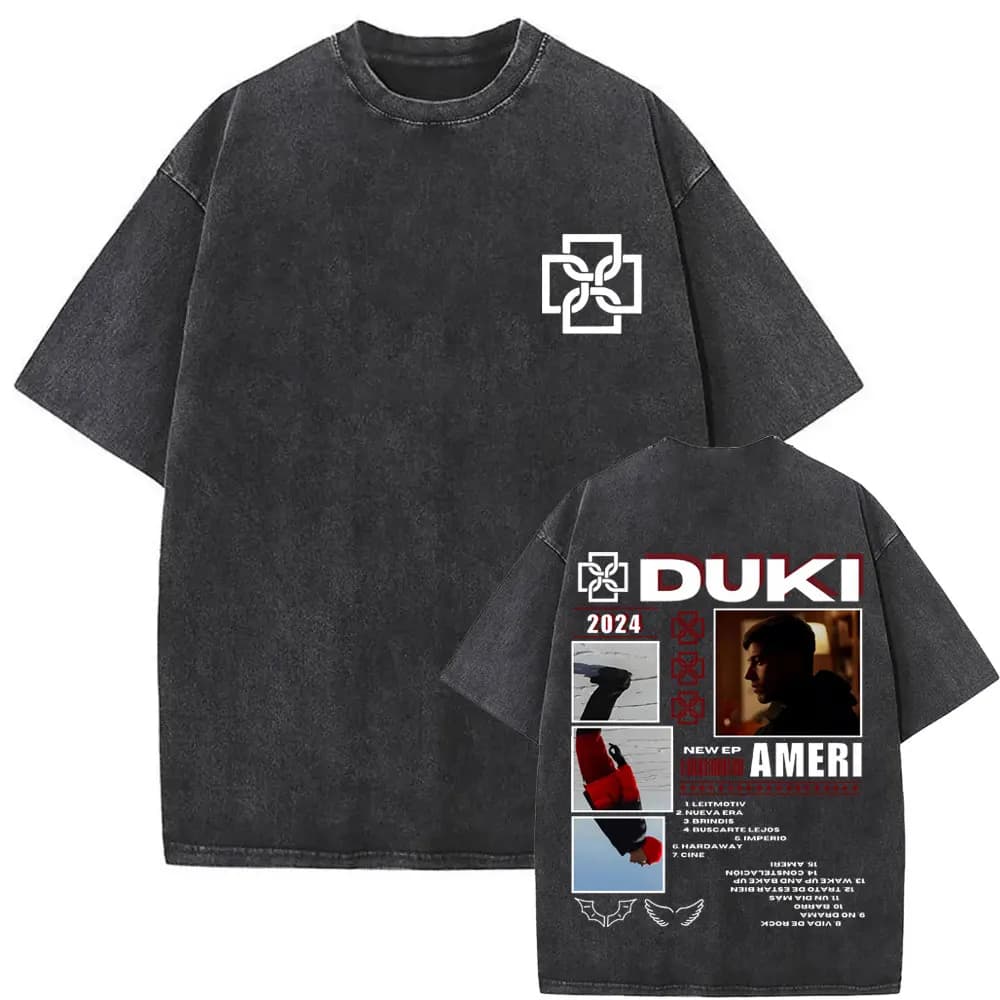 Washed Vintage Rapper Duki Antes De Ameri Graphic T Shirt Male Fashion T-shirt Men's Women Hip Hop Oversized T Shirts Streetwear