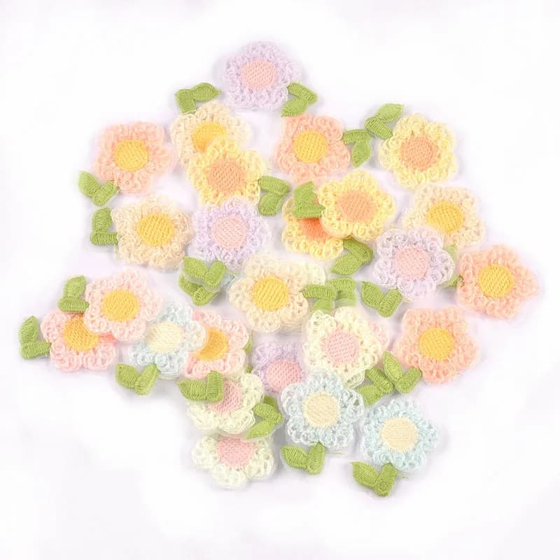 10pcs/lot 4.4x3.6cm Lace Edge Mix Color Flower Patches Crochet Applique Clothes DIY Embroidery Sewing Accessories Handmade Decor