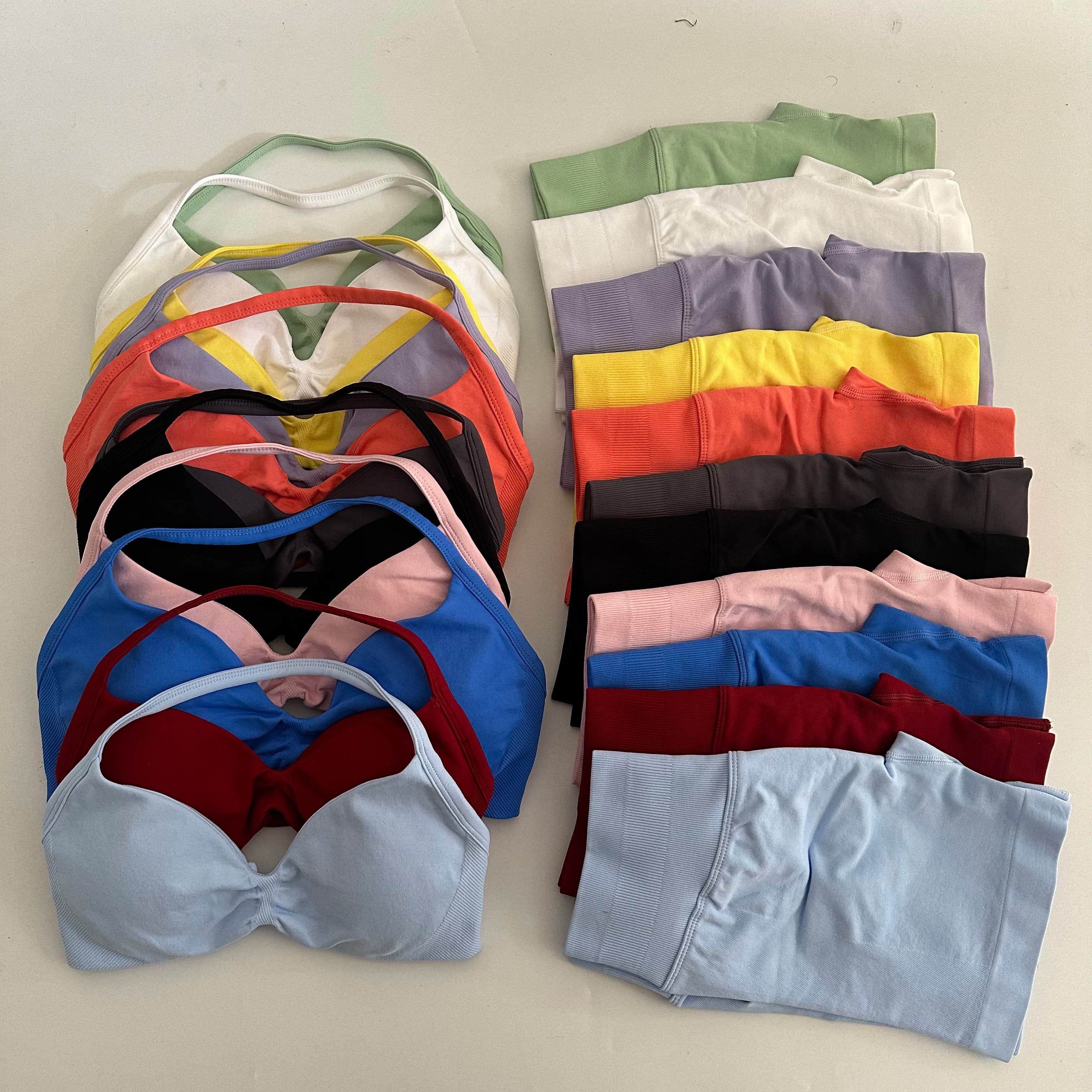 No Logo 2PCS Gym Set Women Strappy Yoga Bra Top High Waist Workout Scrunch Shorts Sports Suit Seamless Yoga Set Fitness Clothes