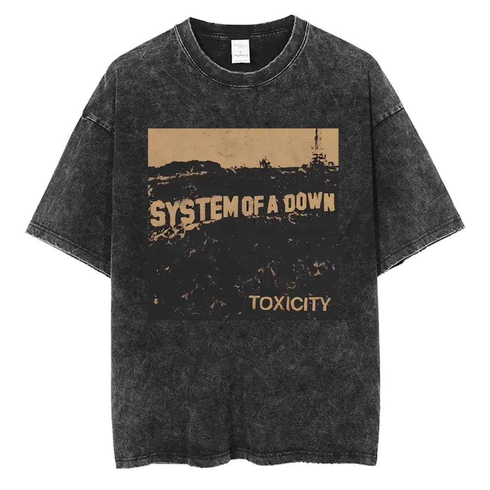 Washed Vintage System of A Down Toxicity Music Album Cover Tshirt Men Rock Oversized T Shirt 90s Alternative Metal Merch T-shirt
