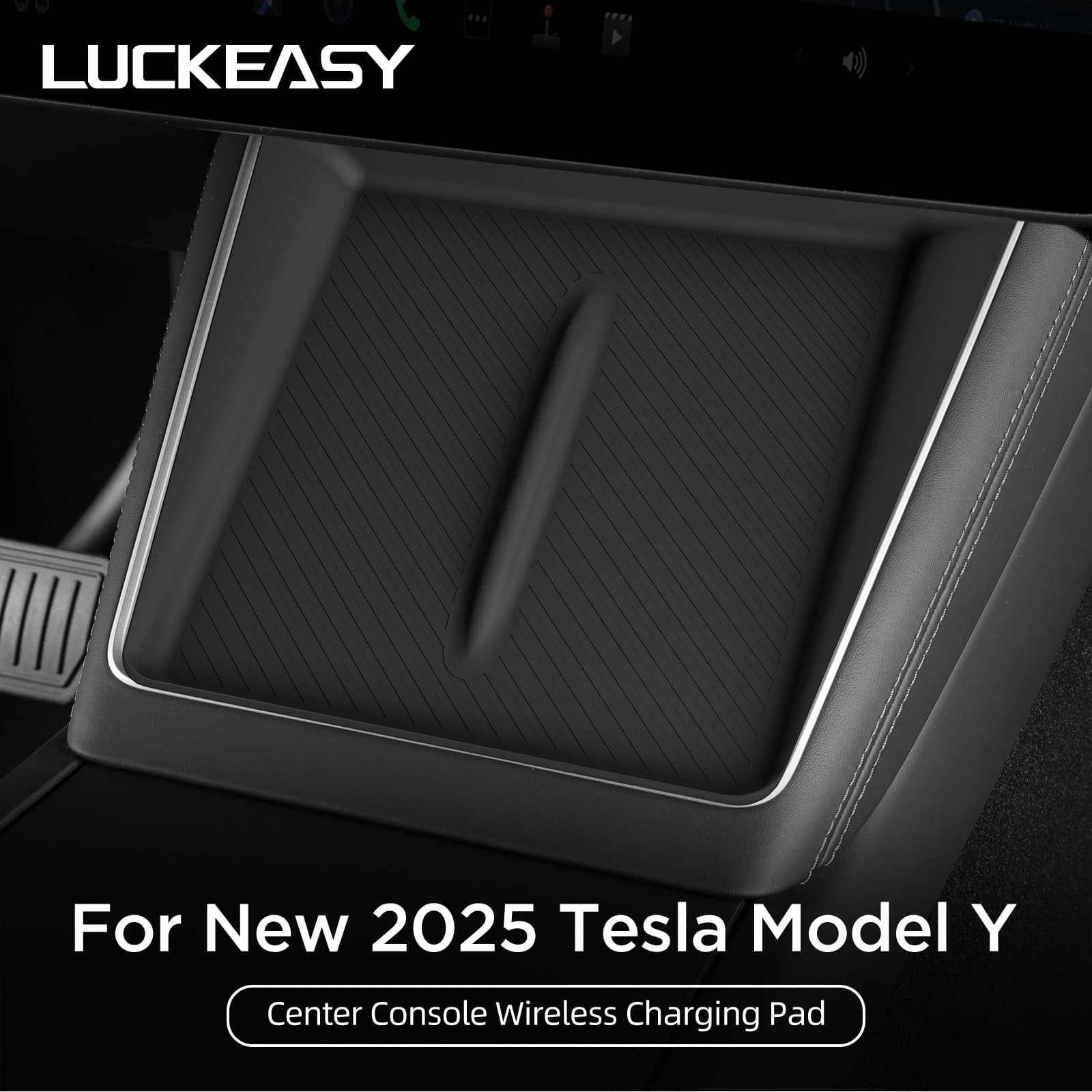 LUCKEASY for Tesla Model Y Juniper/Launch 2025 Anti-skid Pad Wireless Charging Pad Car Phone Non-slip Charger Mat Protective Pad