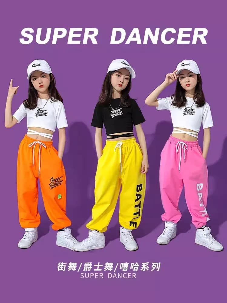 Girls Hip Hop Street Dance Wear Crop Top Joggers Kids Cargo Pants Sweatshirts Child Streetwear Costumes Jazz Stage Clothes Sets
