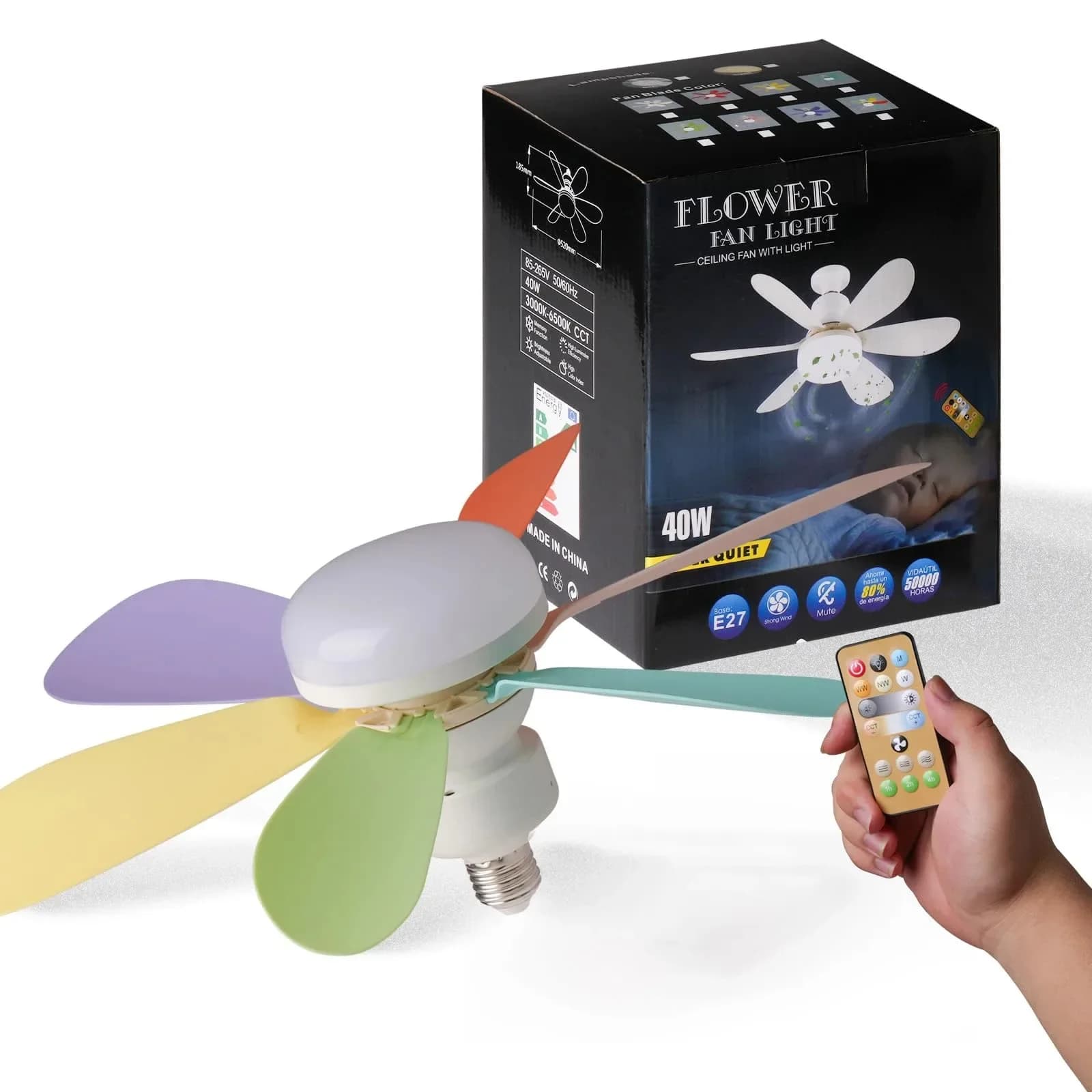 Ceiling Fan with Light with Remote Control E27 LED Ceiling Fan Lamps for Room Living Room Bedroom Kitchen Home Use