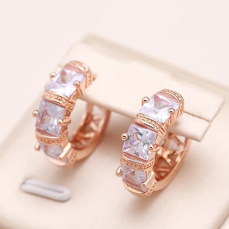 Kinel Trendy 585 Rose Gold Color Hoop Earrings For Women Vintage Bride Wedding Jewelry Luxury Cubic Zirconia Earrings New 2022
