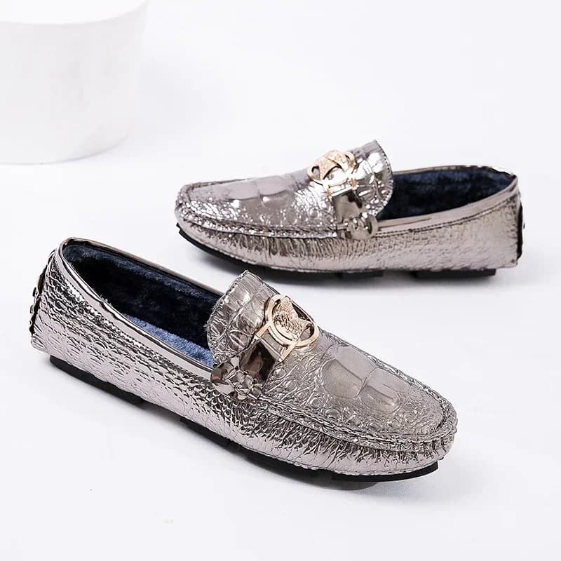 Big Size 38-48 Men Silver Moccasins Shoes Winter Snow Men Thermal Cotton Walking Driving Loafers Fashion Youth Popular Moccasins