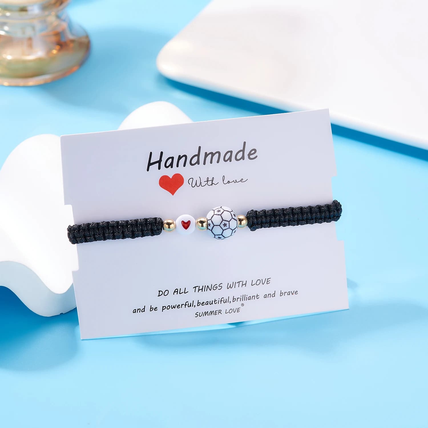 2Pcs/set Football Rice Beaded Bracelet for Women Men Best Friends Physical Exercise Couple Magnet Bracelets Sports Jewelry Gift