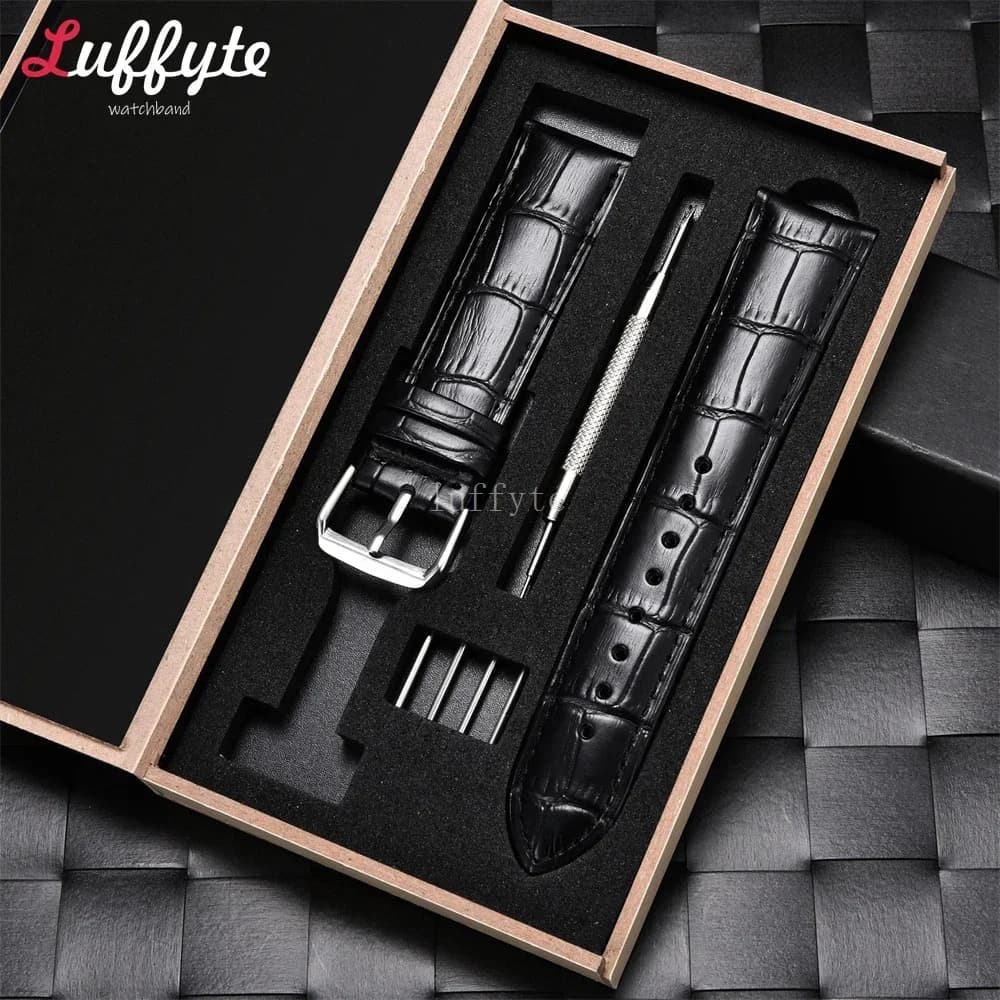 Embossed Cowhide Leather Watch Strap 18mm 20mm 22mm 24mm with Box Packaging Business Replacement Watchbands