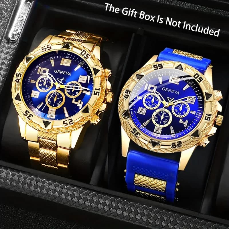 [Vintage Watch Set] 2pcs Men's Quartz Watch Set | Stainless Steel | Casual Watch | Business Watch | Silicone watch