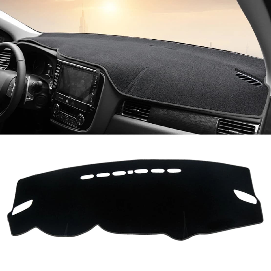 Car Non-Slip DashMat Dashboard Cover Pad Protector LHD Fit for Mitsubishi Outlander 2013-2017 2018 2019 2020 Black Polyester