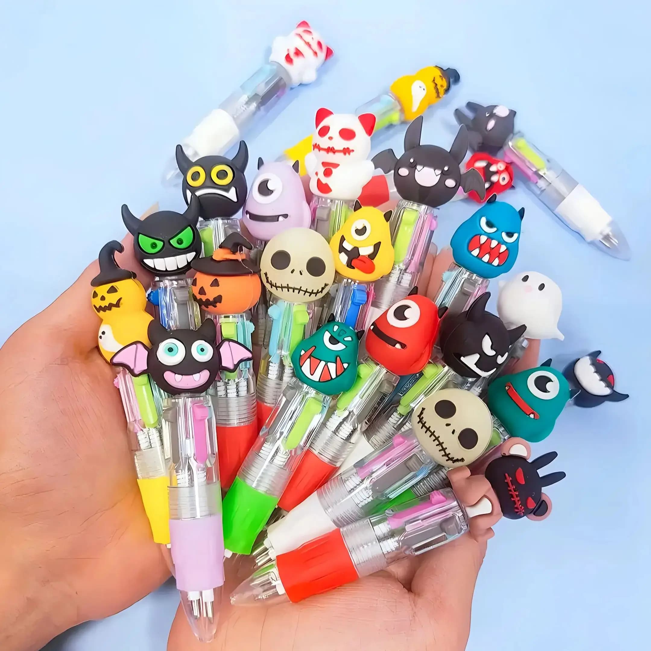 20Pcs/Lot Cute Mini Ballpoint Pen 4 Color Cartoon Christmas Santa Halloween Skull Monster Pen Kids School Office Stationery Gift
