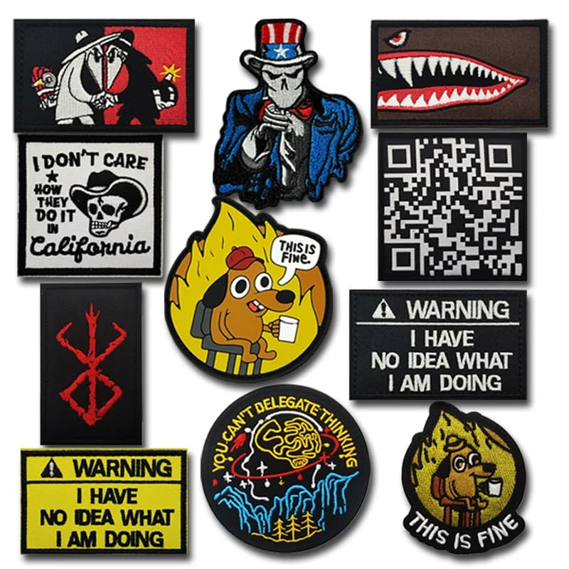 Skull Oracle Bone Inscription Dog Reflective PVC Embroidery Cloth Hook Loop Patch Backpack Tactical Badge Applique For Jacket