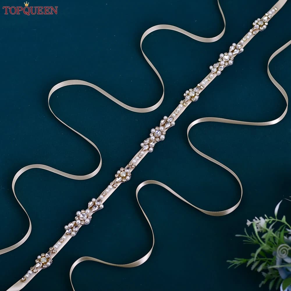 TOPQUEEN Gold Belt for Women Wedding Bridal Belt Sash Pearls Classic Bridal Belt Gold Bridesmaid Belt Gold Wedding Belt S488-G