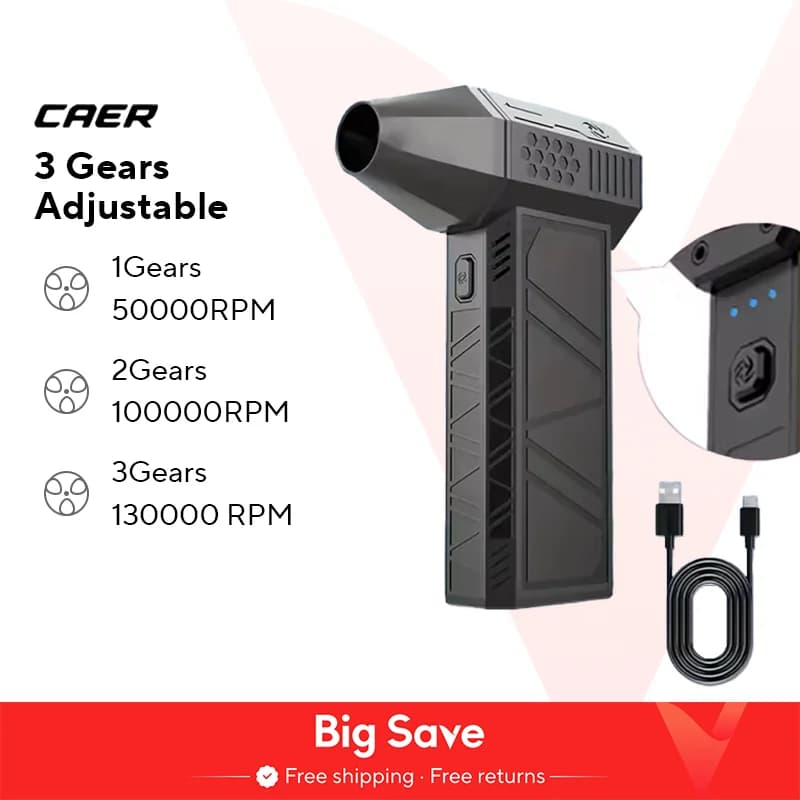 CAER Mini Turbo Jet Fan Electric Air Duster with 3 Gear Adjustable 130000RPM Wind Speed 52m/s Car Computer Cleaning Blower Tool