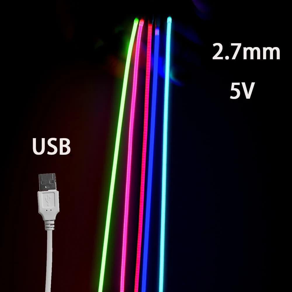 USB 5V COB LED Strip Lights 2.7mm Very Thin Multicolor 480LEDs 1m 2m For Computer Indoor Linear Tape Lights Flexible Convenient
