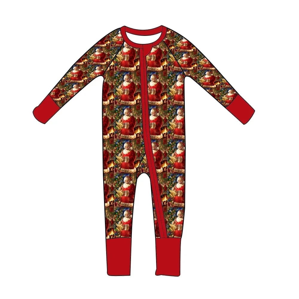 Merry Christmas Baby toddler jumpsuit Santa print red onesie boys girls long sleeve romper wholesale Children's boutique clothes