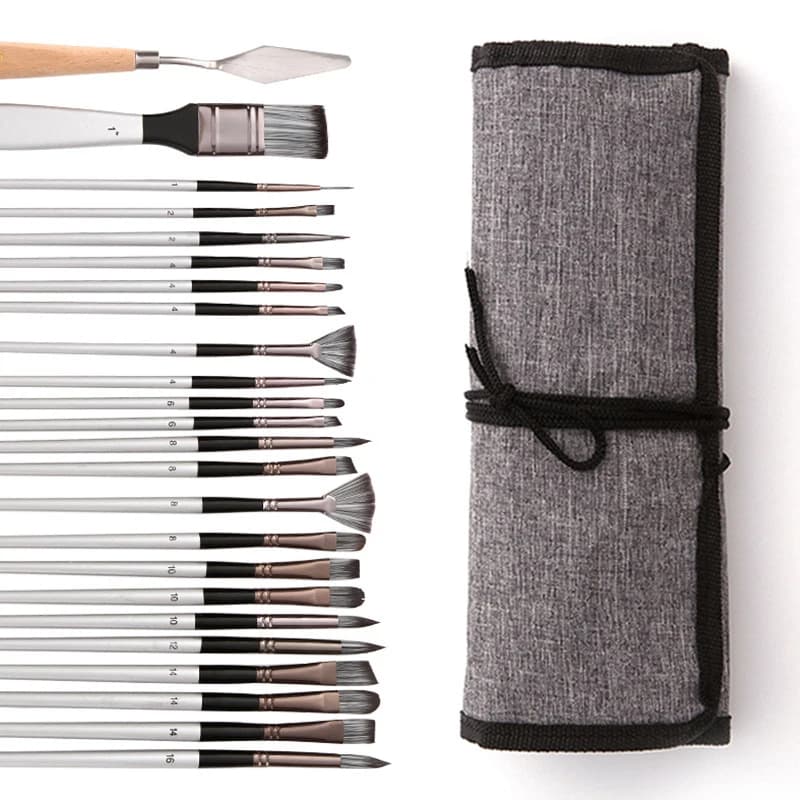 Kit 24 pieces Paint Brush Set for Watercolor Acrylic Gouache Oil Painting Nylon Hair Aluminum Tube