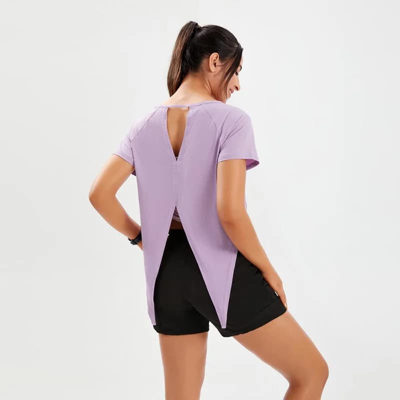 Ladies Yoga Sports Tee Shirt Top Cross Racerback 90% Nylon 10% Spandex Stretch Soft T-Shirt Pilates Exercise Training Shirts