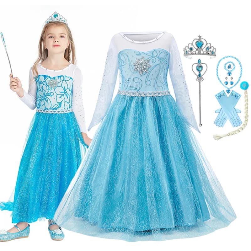 Kids Girls Princess Snow Queen Elsa Anna Costume Dress Fancy Carnival Dress Up Vestidos Girl Birthday Party Gowns Luxury Clothes