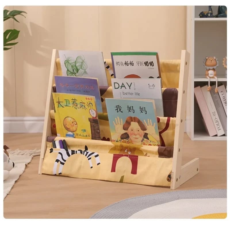 Children's Bookcase Display Multitier Solid Wood Organizer Removable Floor Reading Bookshelf Toddler Picture Book Storage Shelf