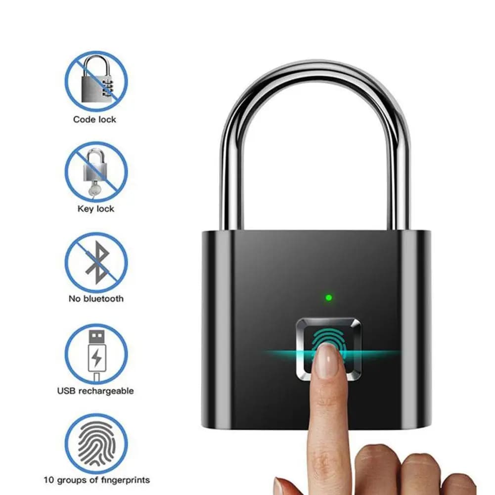 Smart Fingerprint Padlock Outdoor Waterproof Portable Charging Anti-Theft Digital Security Fingerprint Keyless USB Lock Pad P0R4
