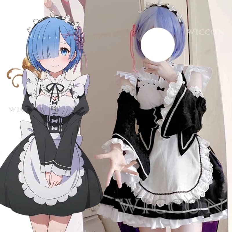 Anime Ram Rem Lolita Maid Cosplay Costumes Vestido Re:zero Kara Hajimeru Isekai Seikatsu Halloween Costumes for Women Loli Dress