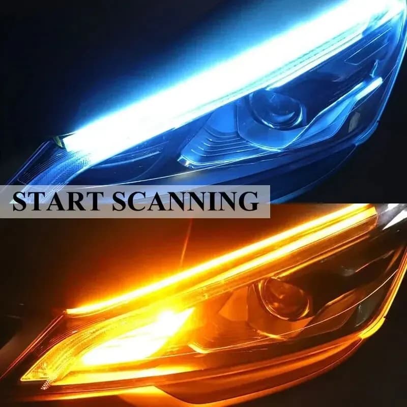 2PCS 30CM Car Daytime Running Light Flexible Strip Ice Blue Turn Signal Yellow Brake Flow Lights DRL Auto Headlights 12v