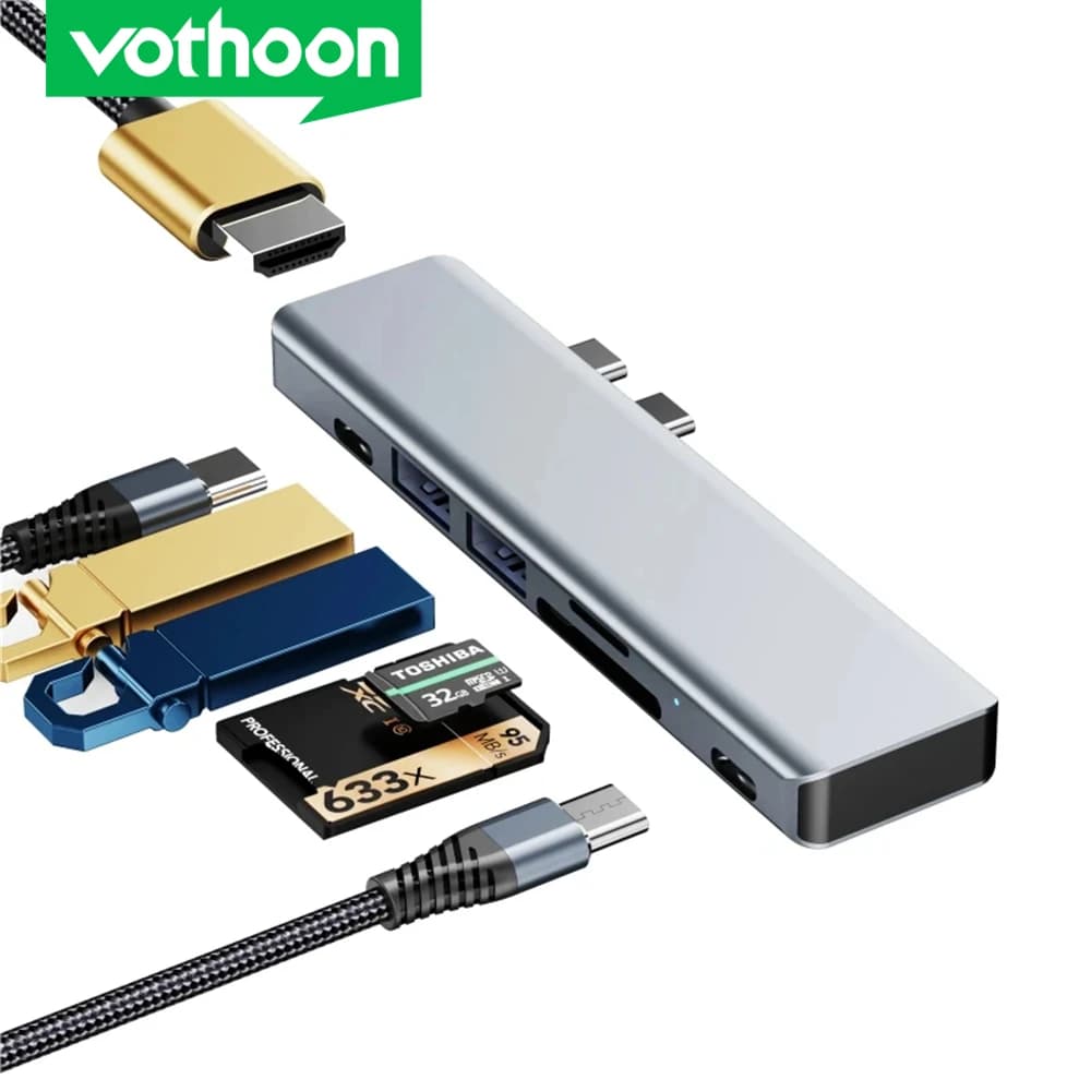 Vothoon USB C Adapter Type C to HDMI-compatible with USB 3.0 SD TF Card Reader for MacBook Pro Air USB C Hub