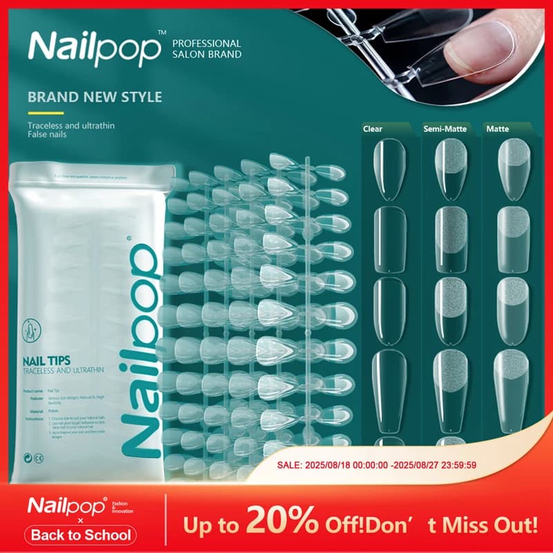 NAILPOP 120pcs Fake Nails Full Cover Press on Nails Coffin Soft Gel American Pose Capsule False Nail Tips for Extension System