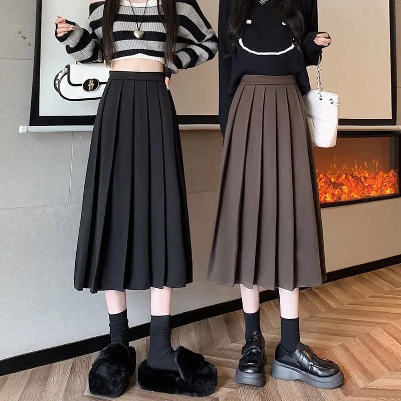 Pleated Skirt Half Body SkirtWomen's Retro High Waisted Umbrella Skirt Hanging Feeling Slimming Medium Long A-line Skirt