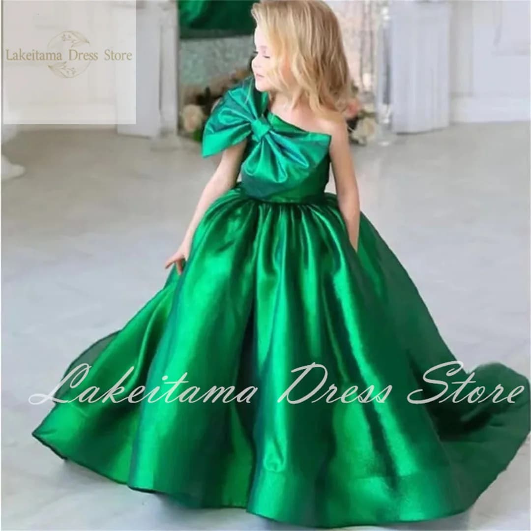 Customized  Flower Girl Dress For Wedding Satin Sleeveless With Bow Child Princess Birthday Party First Communion Ball Gowns