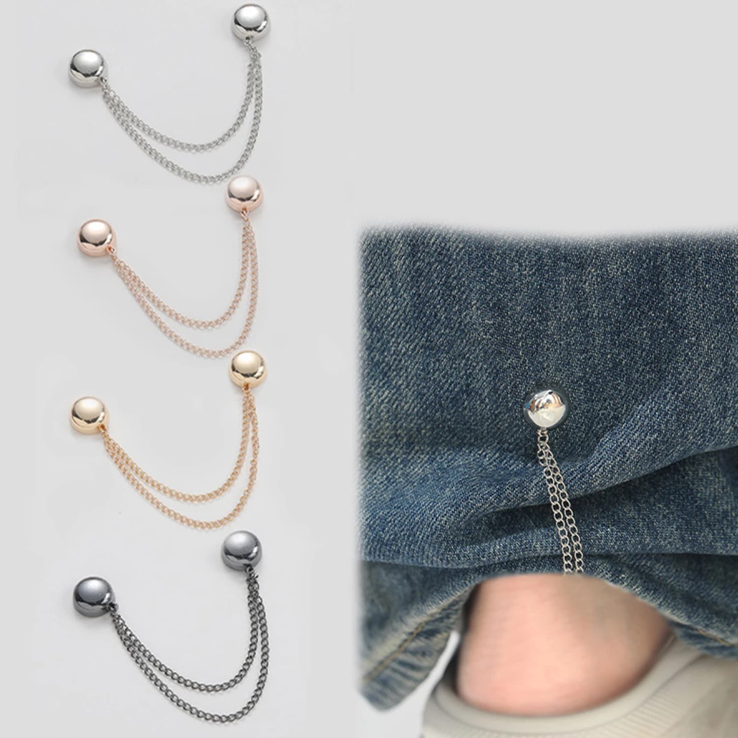 1 Pc  Magnetic Clothing Clip Clothes Clips With Chain Pants Leg Fixed Pinless Women's Brooches Removable Clothing Accessories