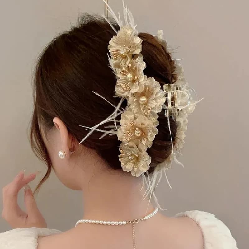 Elegant Fashionable Women Feather Flower Grab Clip Hair Clips Headwear Summer Autumn Hair Claws Headdress Hair Accessories