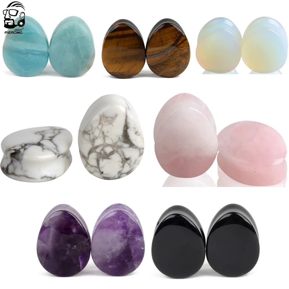 1 Pair 5mm-25mm Teardrop Natural Stone Ear Plugs Tunnel Flesh Earrings Gauges Ear Expander Stretcher Fashion Body Piercings