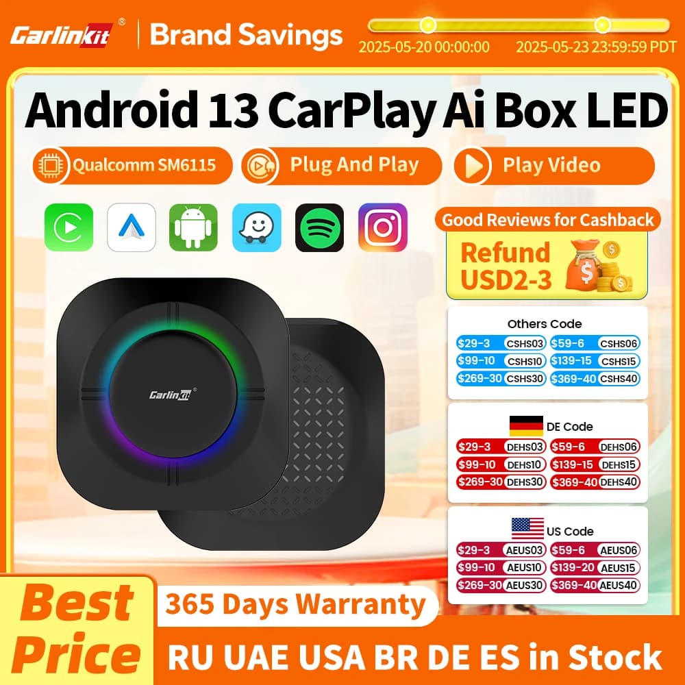 2025 NEW CarPlay AI Box LED Android 13 SM6115 8-Core CPU 5G WiFi BT GPS For Netflix Wireless Android Auto CarPlay Smart TV Box