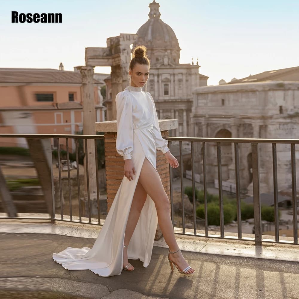 Customized Mermaid Wedding Dresses Bride High Neck Sexy Open Back High Quality Satin Bridal Gowns Court Train Vestido De Novia