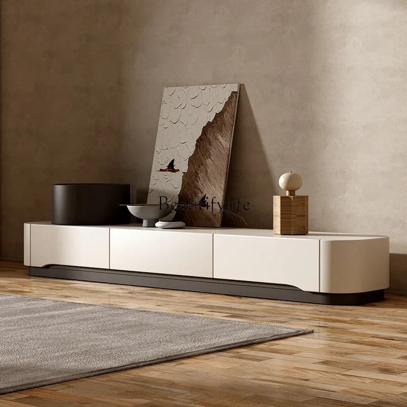Cream wind floor TV cabinet living room home storage low floor cabinet simple modern solid wood