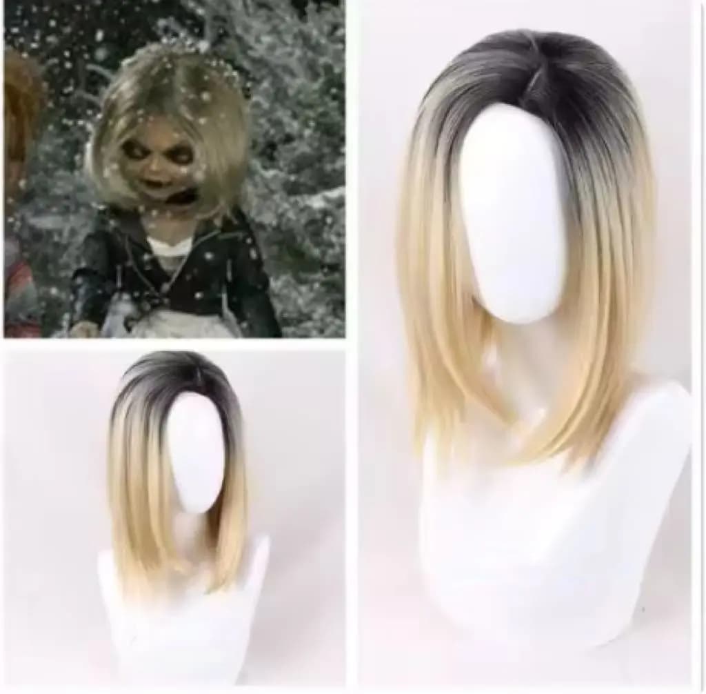 Anime Wigs Cosplay Bride of Chucky Hair Gradient Color Wig Rose Net Short Hair Headgear + wig cap