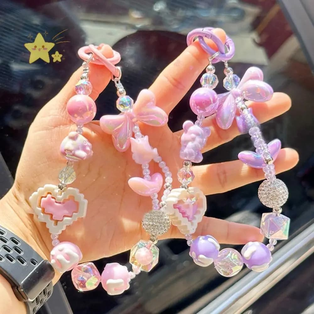 Anti-lost Acrylic Phone Lanyard Chain Pendant Heart Crystal Bag Decoration Pendant Beaded Hanging Ornament