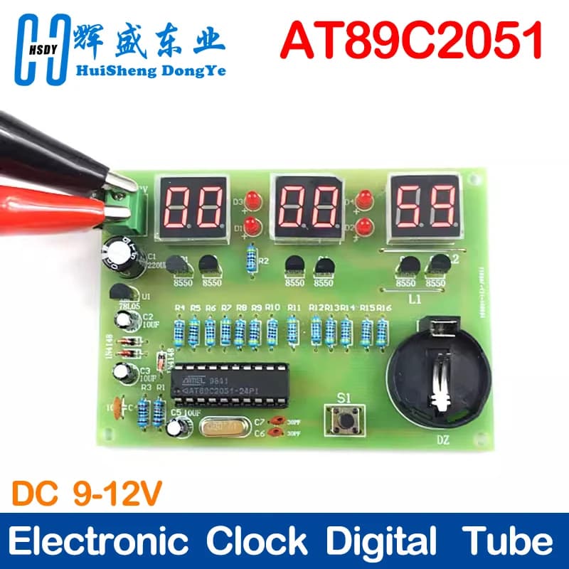 DIY Kits AT89C2051 Electronic Clock Digital Tube LED Display Suite Electronic Module Parts and Components DC 9V - 12V