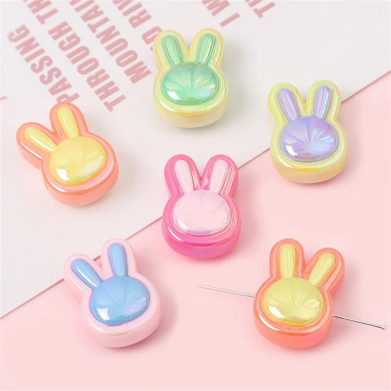 10pcs/Lot UV Plated Acrylic Beads Cute Animal Rabbit Spacer Beads For Jewelry Making Diy Bracelet Necklace Keychain Accessories