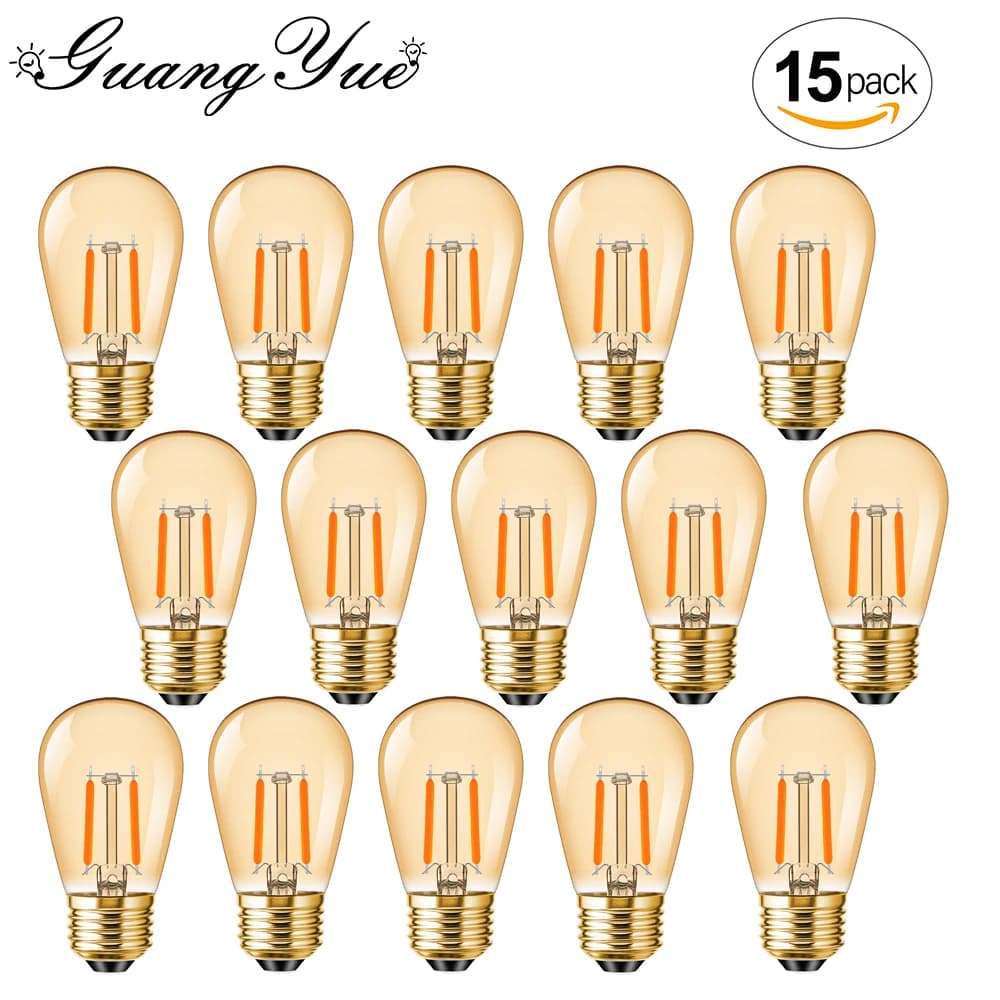 15pcs Vintage Lights Bulbs E27 E26 S14 ST45 1W 2200K Amber Replacement Led Filament Bulb 220V 110V for String Light Table Lamp
