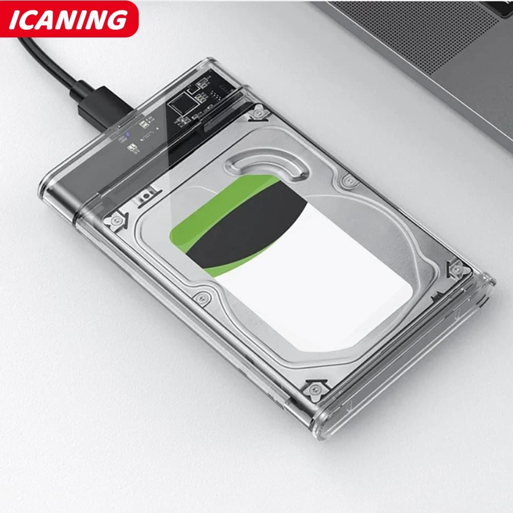 2.5inch HDD SSD Case USB 3.0 Type C Transparent HDD Enclosure，External Hard Drive Disk Case for Laptop SATA SSD Harddisk Box