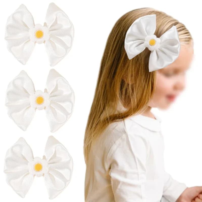 ncmama 2PCS White Daisy Hair Bow Clips for Toddler Cute Baby Girls Flower Bowknite Hairpins Handmade Barrette Hair Accessories