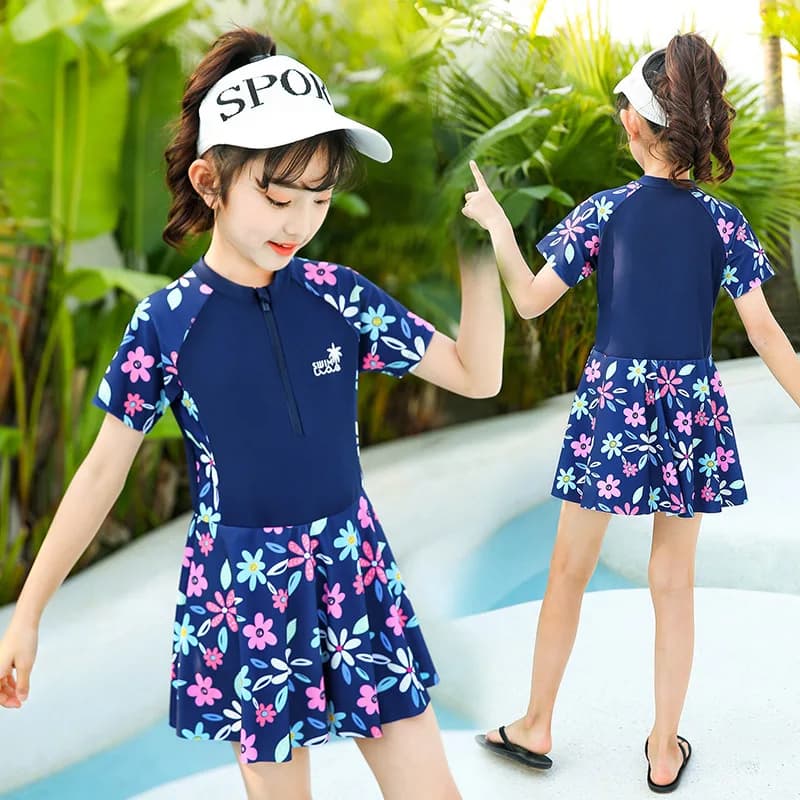 Cute Cartoon Swimsuit for Teenage Girls, Small Floral Elastic Kids Swimming Training Suits, New Ins Children One-piece Swimwear