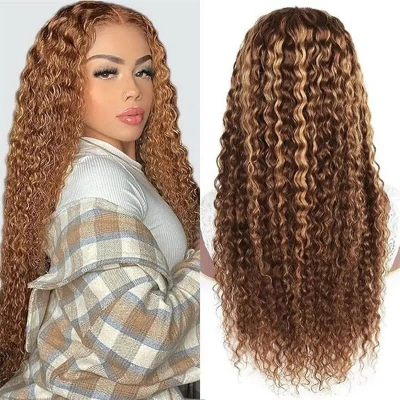 Ombre Colored Glueless Human Hair Wigs 4/27 Highlight Deep Wave 13x6 Lace Front Human Hair Wig Brazilian Ready To Wear For Women