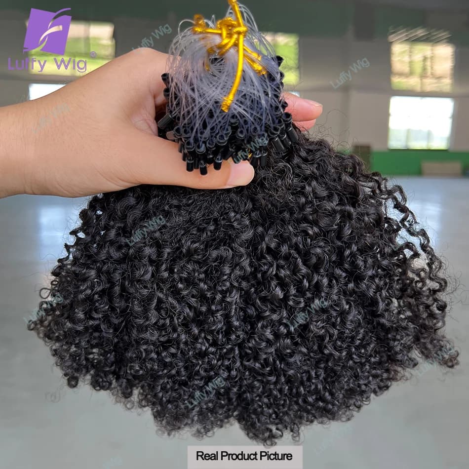 Micro Loop Human Hair Extensions 3c 4a Afro Kinky Curly Real Brazilian Remy MicroLinks Hair Bundles Links For Black Women luffy