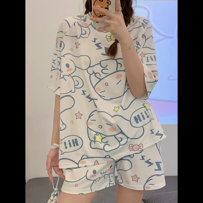 Sanrio New Cinnamoroll Babycinnamoroll Ice Silk Pajamas Cute Casual and Comfortable Cool Breathable Lightweight Home Pajamas