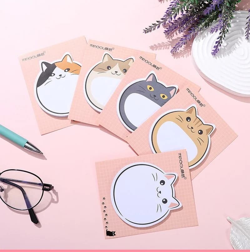 30 Sheets Kawaii Chubby Cat Sticky Notes Memo Pad Bookmarks Cute N Times Sticky Journal Planner Office Stationery Supply